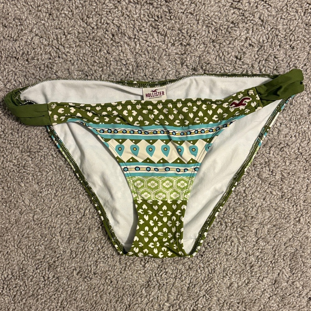 Hollister Olive Green Patterned Bikini Bottom with Teal Accents